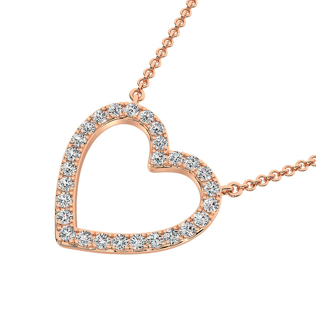 10K Rose Gold 1/2 Ct.Tw. Diamond Heart Necklace