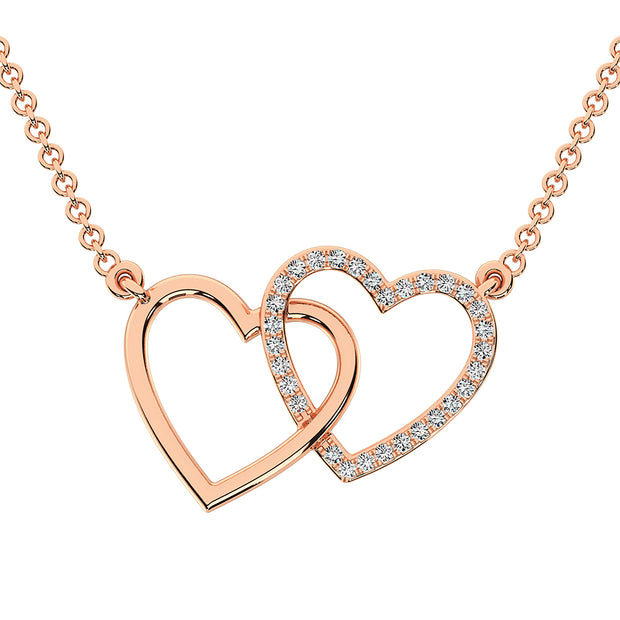 10K Rose Gold 1/10 Ct.Tw. Diamond Interlinked Heart Necklace