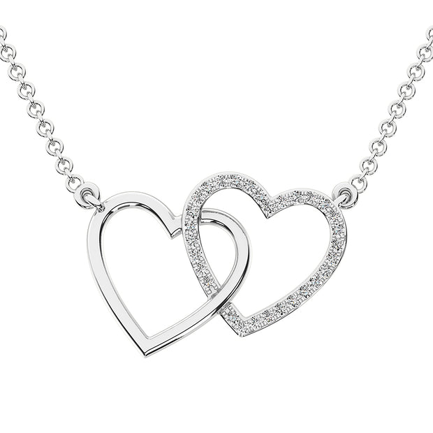 10K White Gold 1/10 Ct.Tw. Diamond Interlinked Heart Necklace