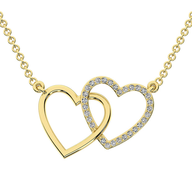 10K Yellow Gold 1/10 Ct.Tw. Diamond Interlinked Heart Necklace