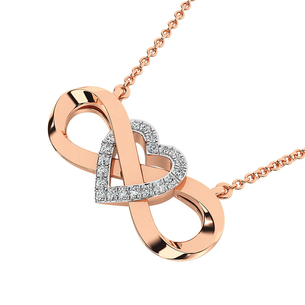 14K Rose Gold 1/4 Ct.Tw. Diamond Infinity with Heart Necklace