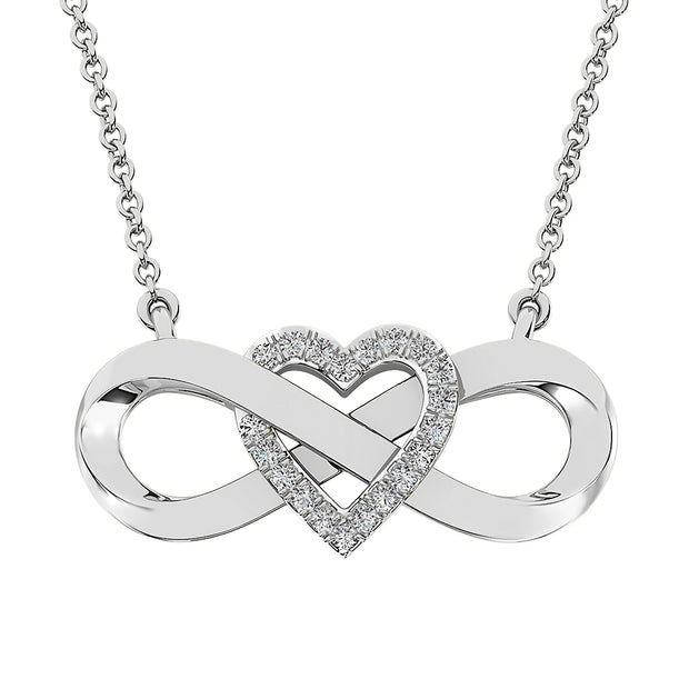 14K White Gold 1/4 Ct.Tw. Diamond Infinity with Heart Necklace
