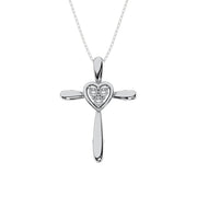 Sterling Silver 1/50 Ct.Tw. Diamond Cross with Heart Necklace
