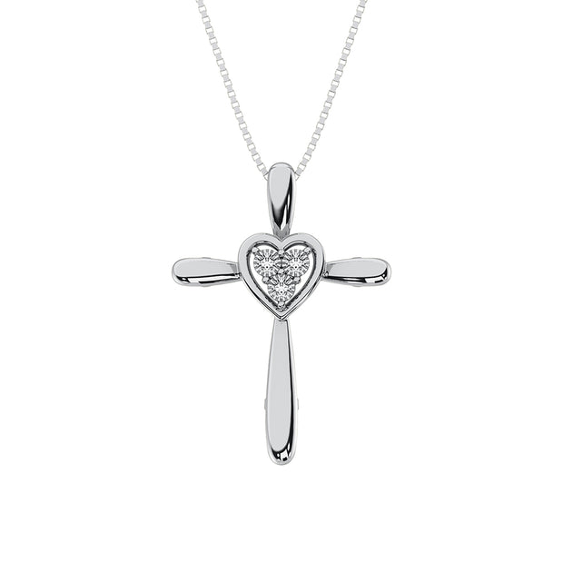 Sterling Silver 1/50 Ct.Tw. Diamond Cross with Heart Necklace