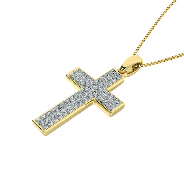 10K Yellow Gold 1/4 Ct.Tw. Diamond Pave Set Cross Pendant