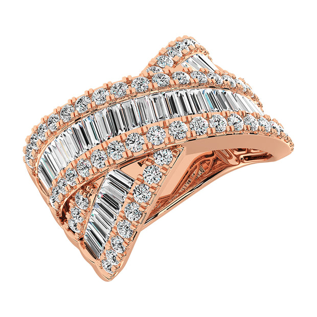 14K Rose Gold 1 1/2 Ct.Tw. Diamond Round and Baguette Crossover Ring