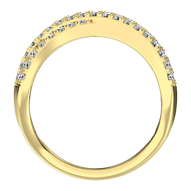 14K Yellow Gold 1 1/2 Ct.Tw. Diamond Round and Baguette Crossover Ring
