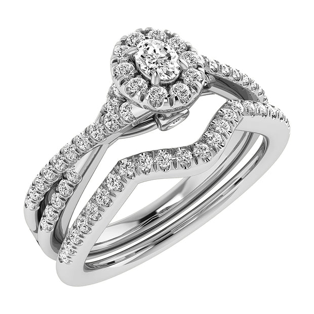 Oval and Round Diamond 1/2 Ct.Tw. Bridal Ring in 10K White Gold