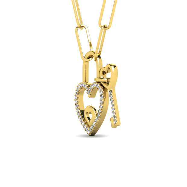 Diamond 1/6 Ct.Tw. Lock and Key Pendant in 10K Yellow Gold