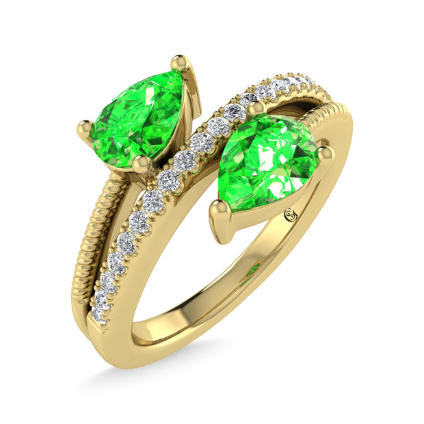 14K Yellow Gold Diamond  and Tsavorite 1 Ct.Tw. Stackable Band