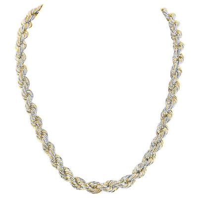 10KT YELLOW GOLD ROUND DIAMOND ROPE CHAIN NECKLACE 19-7/8 CTTW