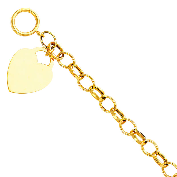 14KY Light Hollow Bracelet with Heart Pendant - 7.5"