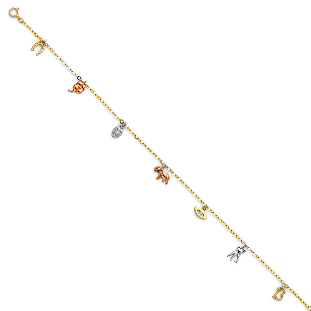 14K 3C Lucky Chain Anklet - 9+1"