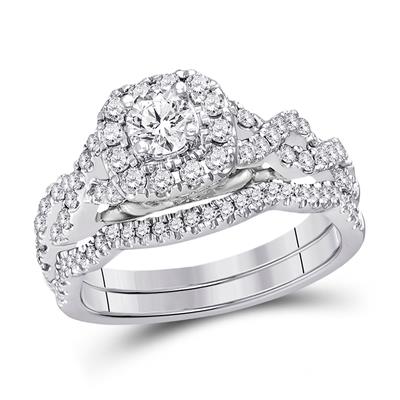 14K DIAMOND BRIDAL WEDDING RING SET 1 CTW (CERTIFIED)