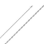 14K 2.5mm White Gold Solid Rope Chain