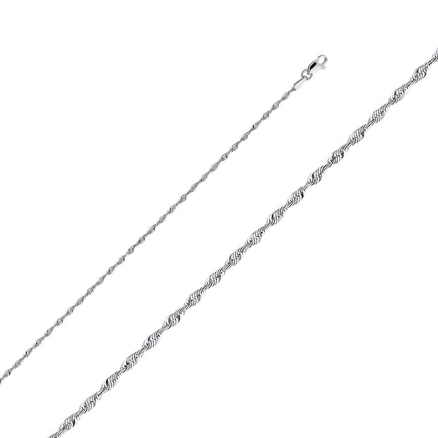 14K 2mm White Gold Solid Rope Chain
