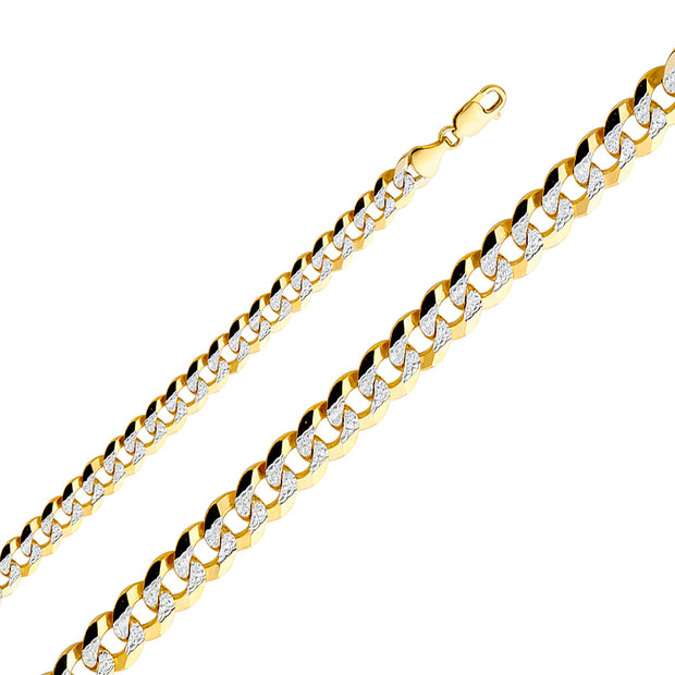 14K 9.8MM PAVE DIAMOND CUT CURB LINK SOLID GOLD CHAIN