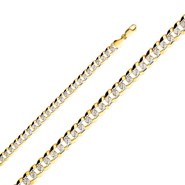 14K 8.2MM PAVE DIAMOND CUT CURB LINK SOLID GOLD CHAIN