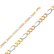 14K 5.5mm Tri-Color Solid Gold Figaro Chain