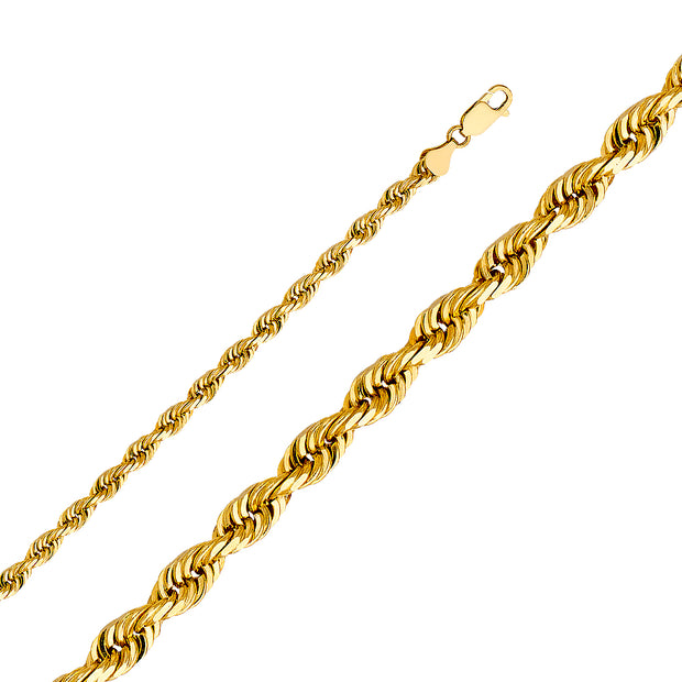 14K Gold 6mm Solid D.C. Rope Chain