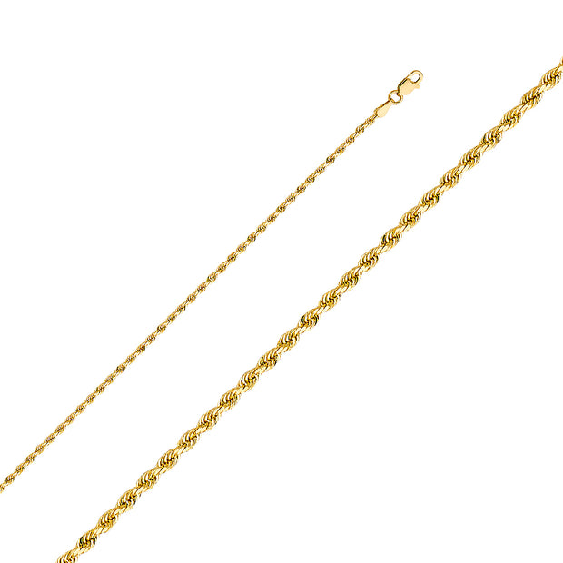 14K Gold 2mm Solid Rope Chain
