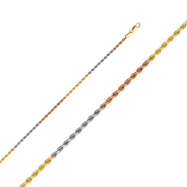14K 2mm Tri-Color Gold Rope Chain