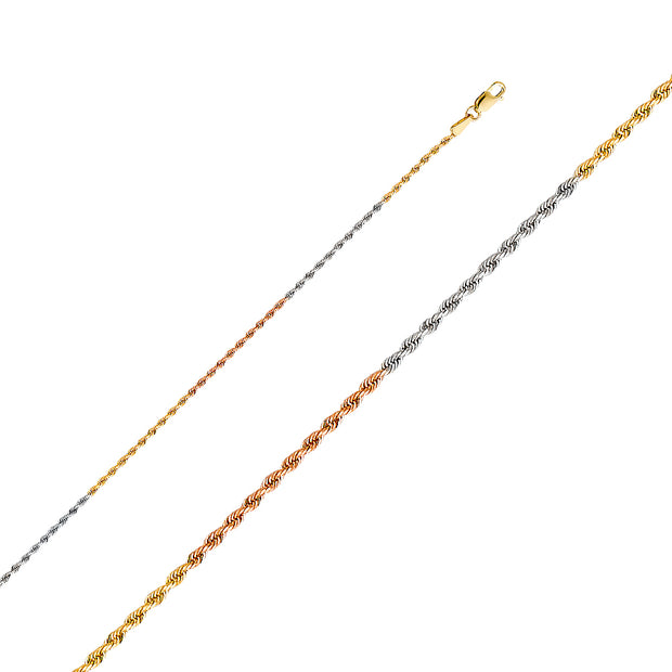 14K Tri-Color 1.5mm Solid Rope Chain