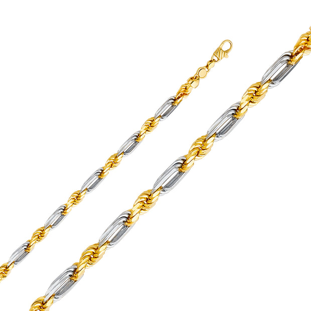 14K 7.5mm Solid Gold Figarope Chain