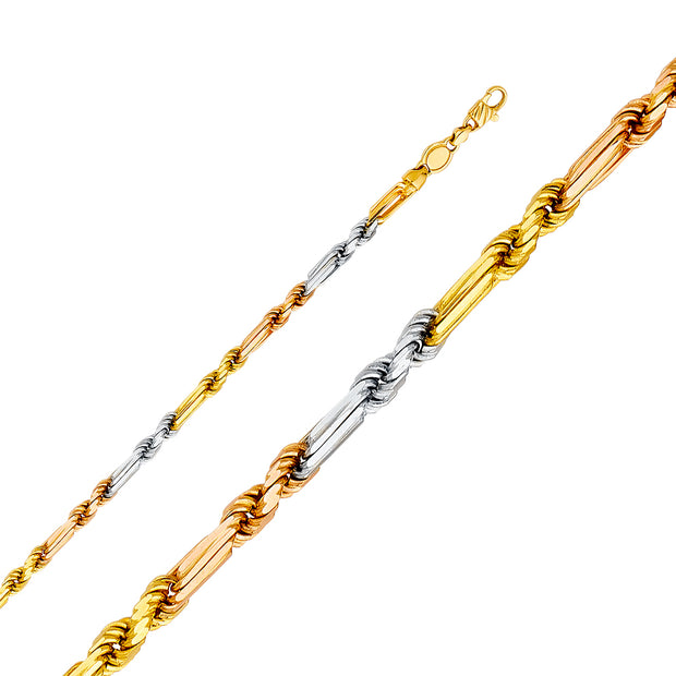 14K Gold Tri-Color 4mm Solid Figarope Chain
