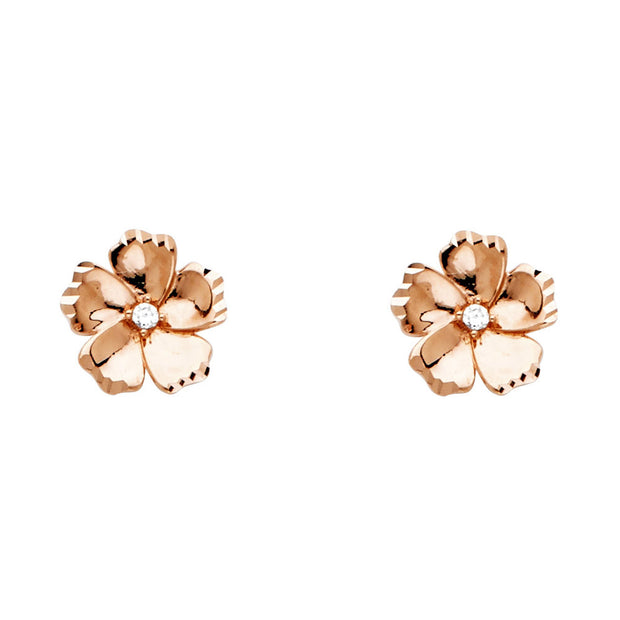 14K CZ Flower Post Earrings