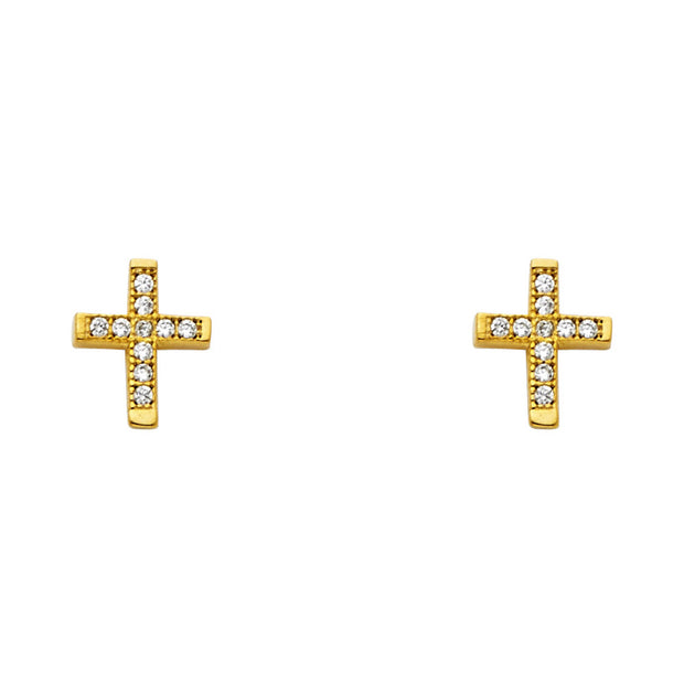 14KY CZ Cross Post Earrings