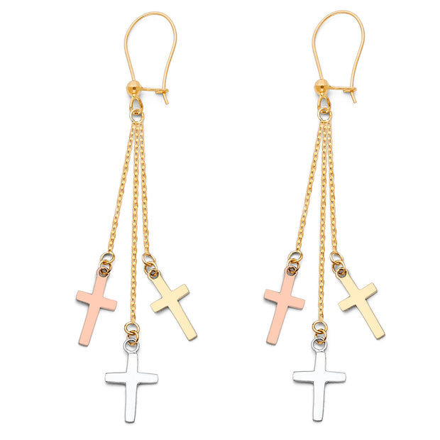 14K 3C 3 Cross Hanging Earrings