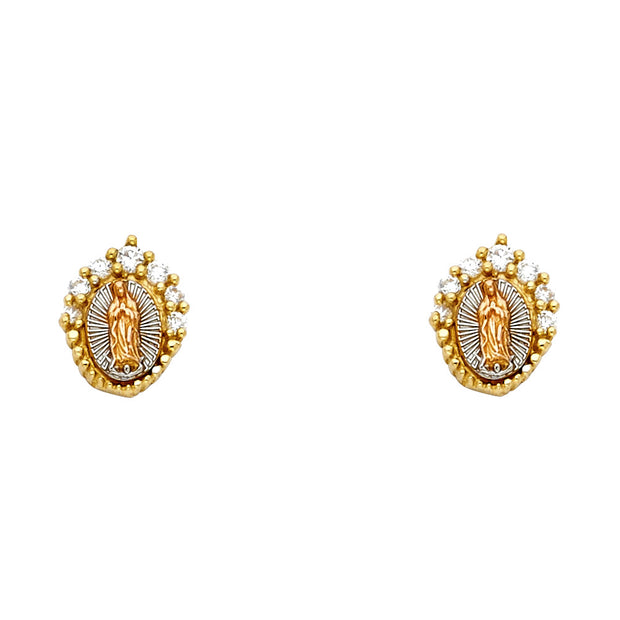 14K Our Lady of Guadalupe Earrings CZ