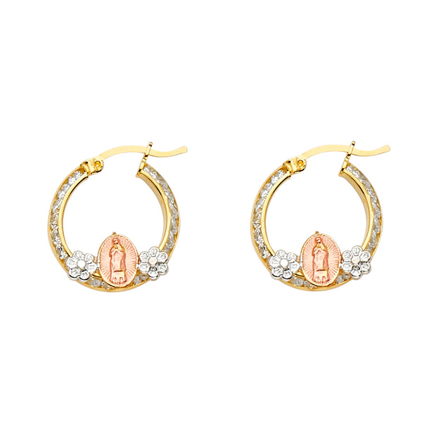 14K Our Lady of Guadalupe Tri-Color Hoop Earrings