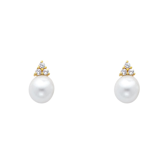 14KY 8mm Pearl with CZ Earrings