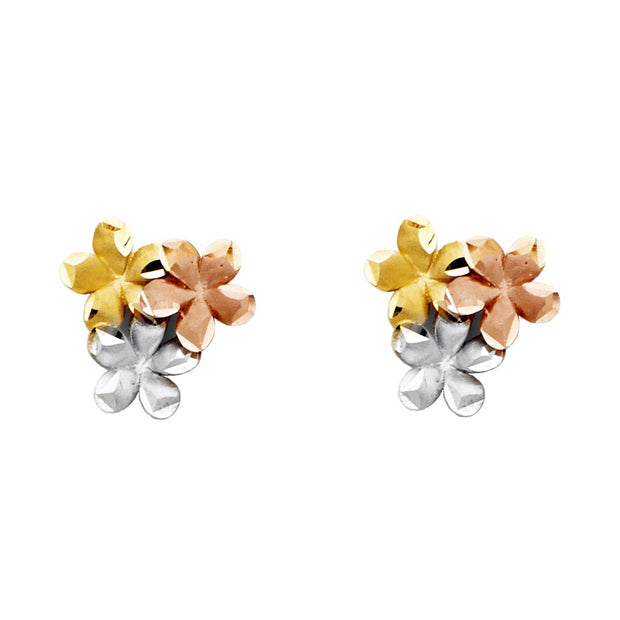 14K 3C 11mm Flower Stud Earrings
