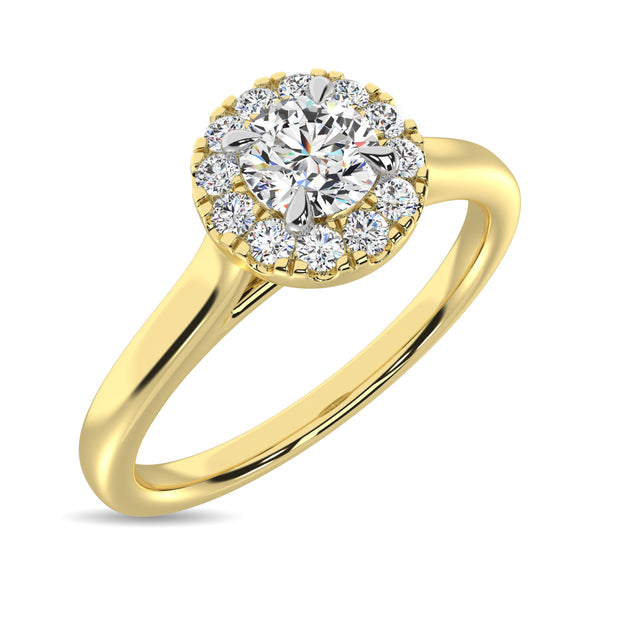 Diamond 3/8 Ct.Tw. Round Center Halo Engagement Ring in 10K Yellow Gold