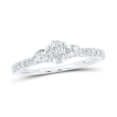 14K WHITE GOLD OVAL DIAMOND 3-STONE BRIDAL ENGAGEMENT RING 5/8 CTTW (CERTIFIED)