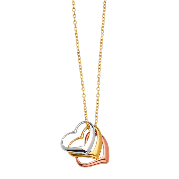 14K Thre Colored Gold Heart Chain Necklace