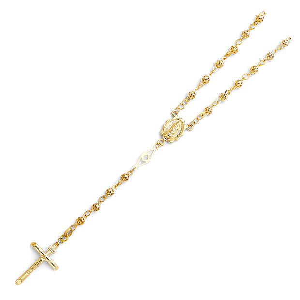 10K GOLD 4MM BALL ROSARY TRI-COLOR