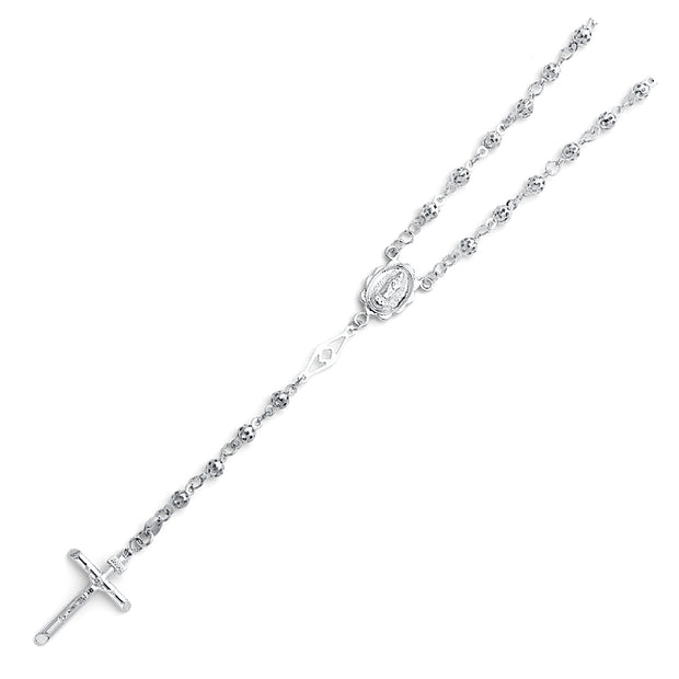 14K WHITE GOLD 4MM BALL ROSARY NECKLACE