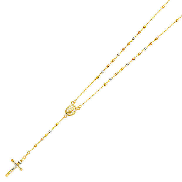 14K THREE COLORED GOLD 3MM DISCO BALL ROSARY NECKLACE