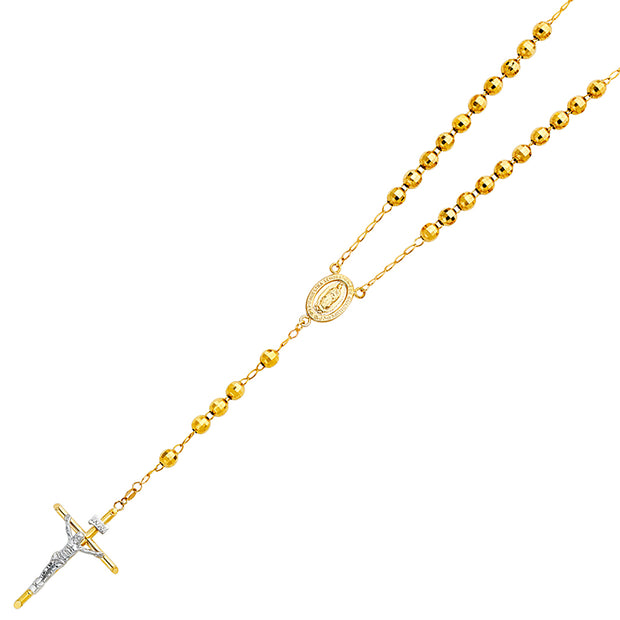14K GOLD 6MM DISCO BALL ROSARY NECKLACE