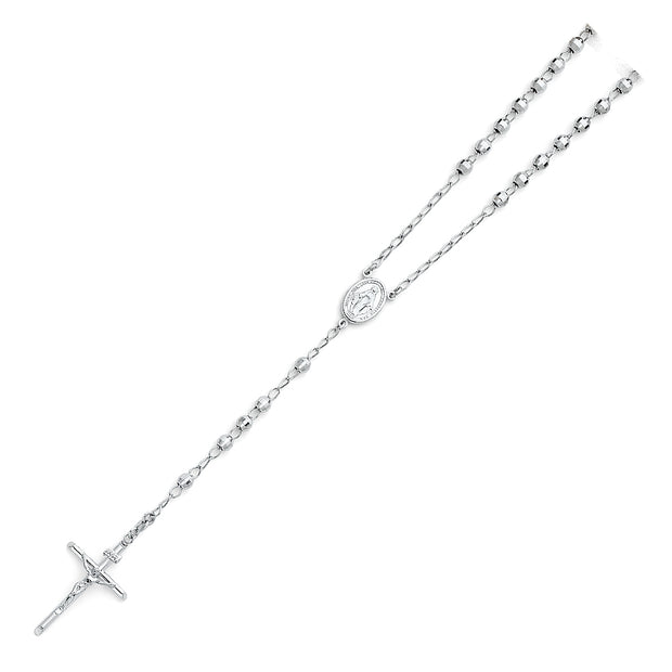 14K WHITE GOLD 5MM DISCO BALL ROSARY NECKLACE