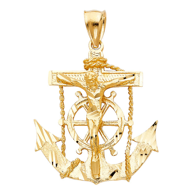 14K Anchor Cross Religious Pendant