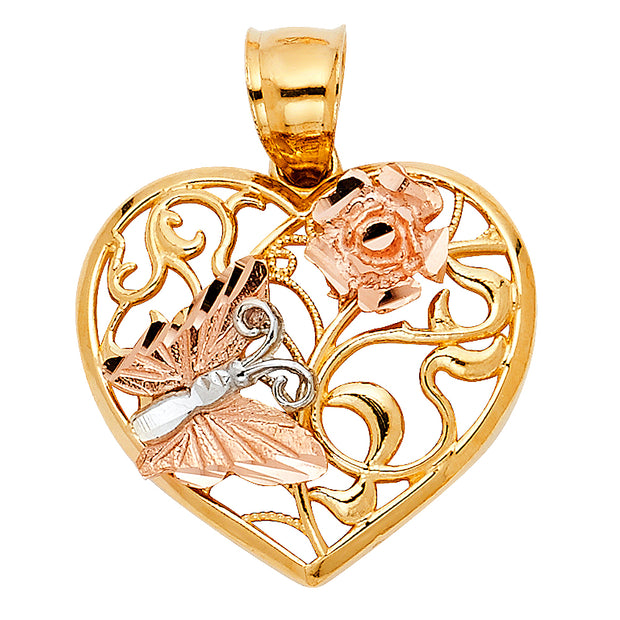 14K Heart with Butterfly Pendant