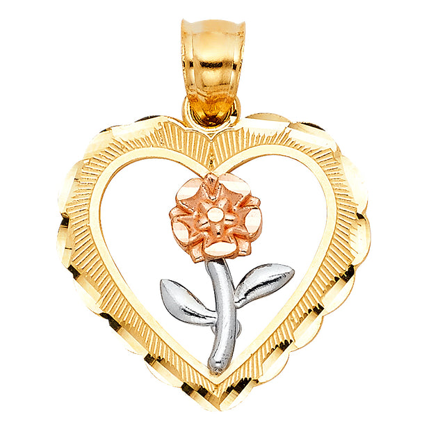 14K Heart with Rose Pendant