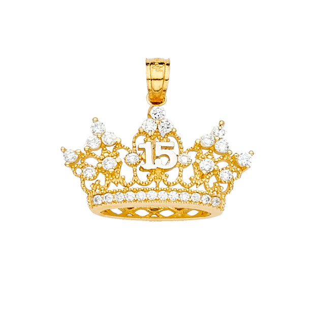 14KY 15 YEARS CZ CROWN PENDANT