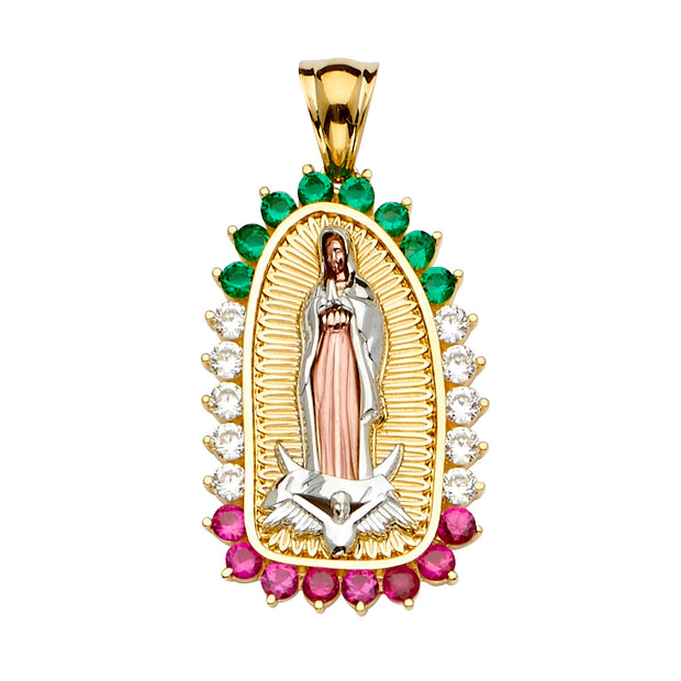 14K Mexican Color CZ Guadalupe Pendant
