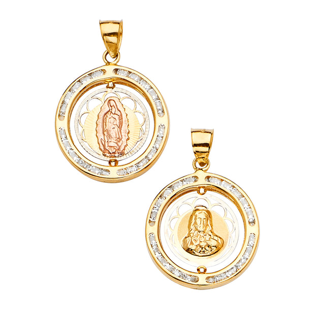 14K Guadalupe Double Sided Spinning Medal Pendant